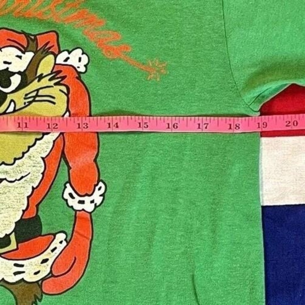 Vintage Christmas T-Shirt (M) 80s Single Stitch Looney Tunes Taz Devil Santa - Picture 7 of 10